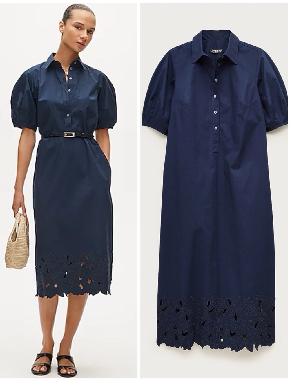 NWT J.Crew Embroidered Shirt-Dress Navy Size 6 CS958 *makeup